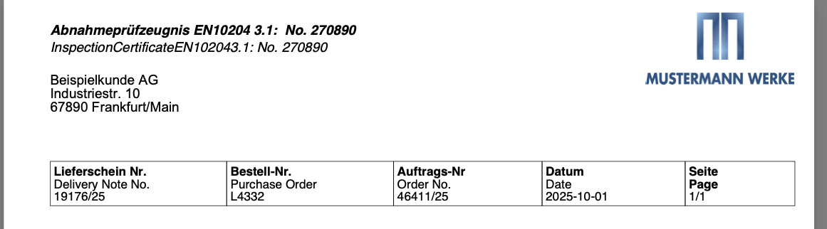 Kopf des Musterzeugnisses